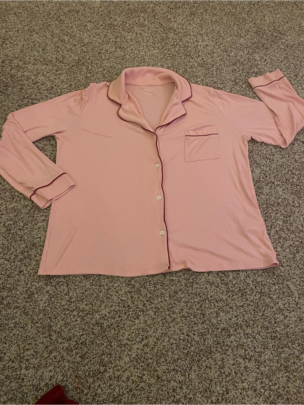 State of Day Intimates Ribbed Pajama Top Pink Button Down Long Sleeve Size